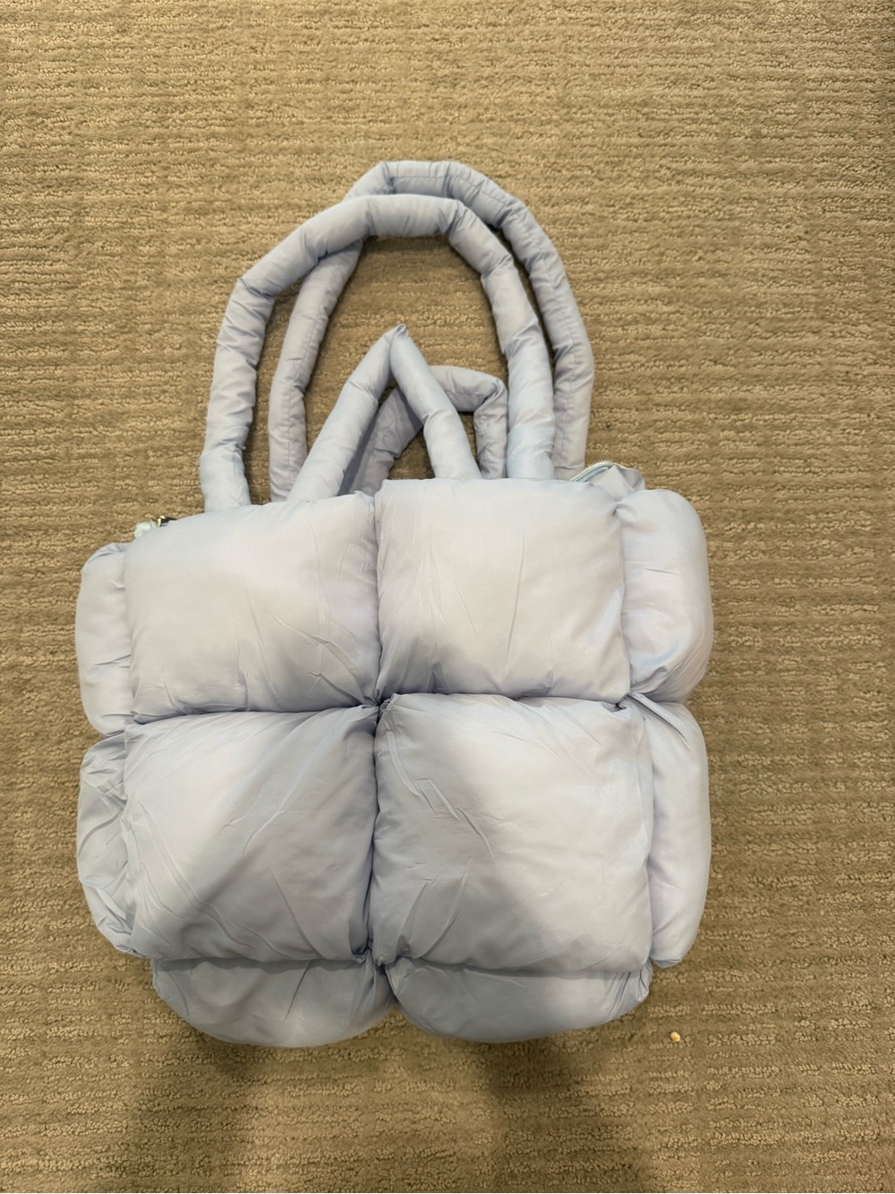 Light Blue Puffy Tote Bag - Quilted Shoulder Handbag